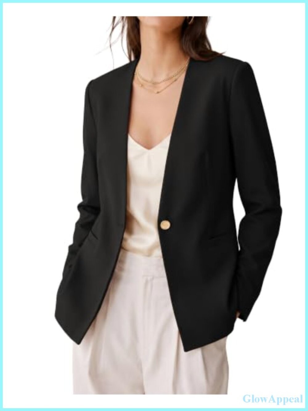 Collarless Long Sleeve Blazer Business Casual Suit Jacket